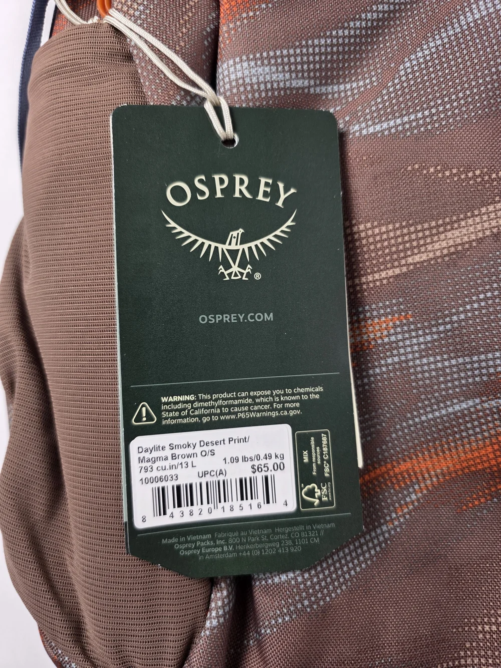 OSPREY Smoky Desert Print Daylite Backpack in Brown with Orange and Blue Accents